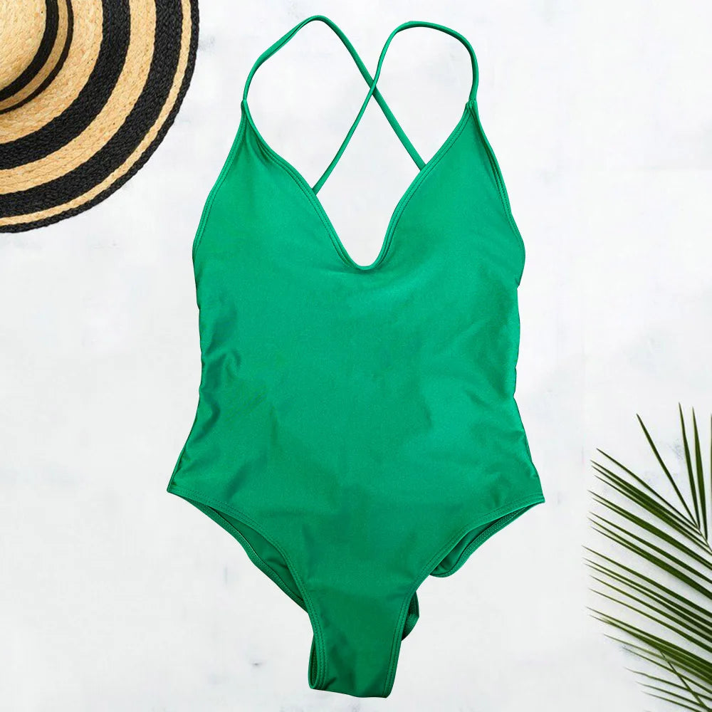 Solid One-Piece Swimsuit Women Swimwear 2025 New Bikini Sexy Bodysuit Plus Size Bathing Suit Swimming Suit maillot de bain femme