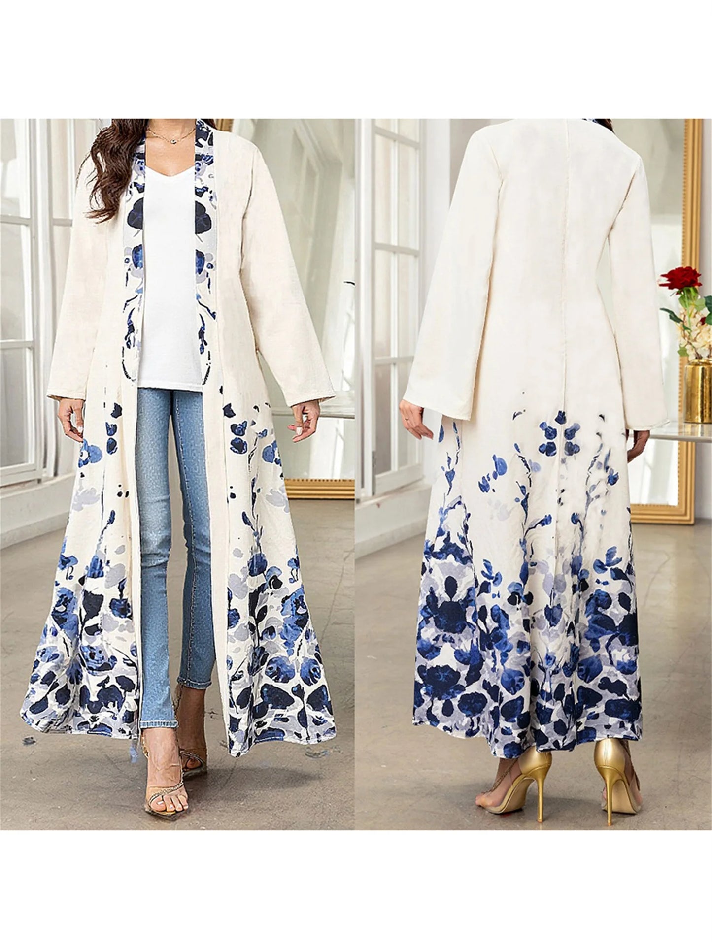 Women s Stylish Abaya with Intricate Floral Design Long Sleeves and Flowy Silhouette - Perfect for Islamic Prayers and Casual