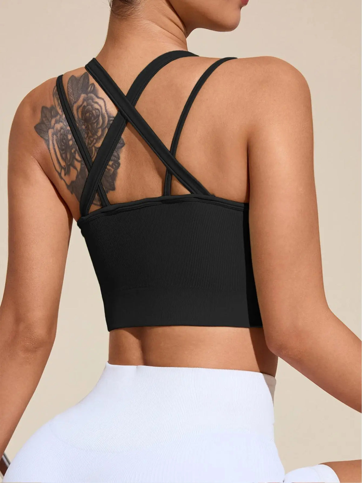 Sports Bras for Women High Support Ribbed Strappy Running Sports Bra Criss Cross Back Workout Bra Padded