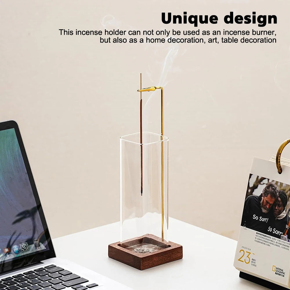 Upside Down Incense Holder for Sticks with Glass Ash Catcher Anti-Ash Flying Incense Burner for Yoga Home Decoration