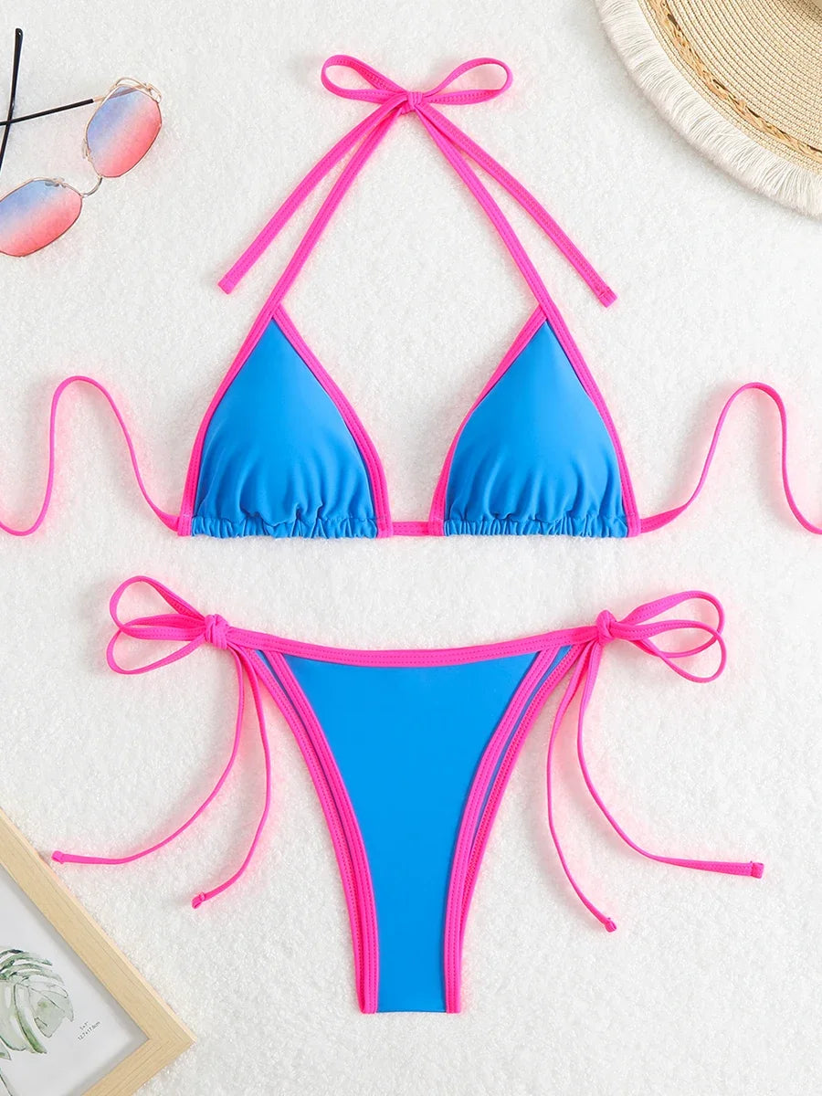 2025 Triangle Halter Bikini Sexy Brazilian Swimsuit Women String Swimwear Female Bathers Bathing Swimming Swimsuit Beachwear