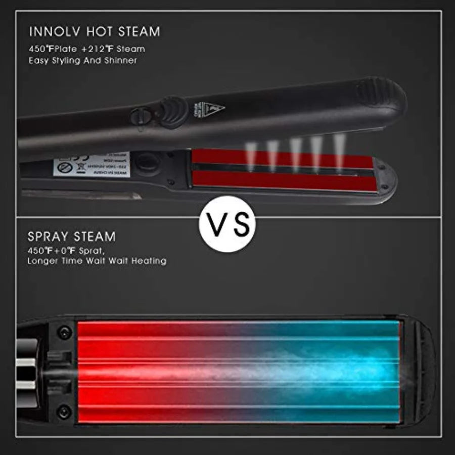 DORISILK Steam Straightener for Hair Professional Steam Flat Iron Salon Ceramic Tourmaline Vapor Steam Ionic Straightening Iron