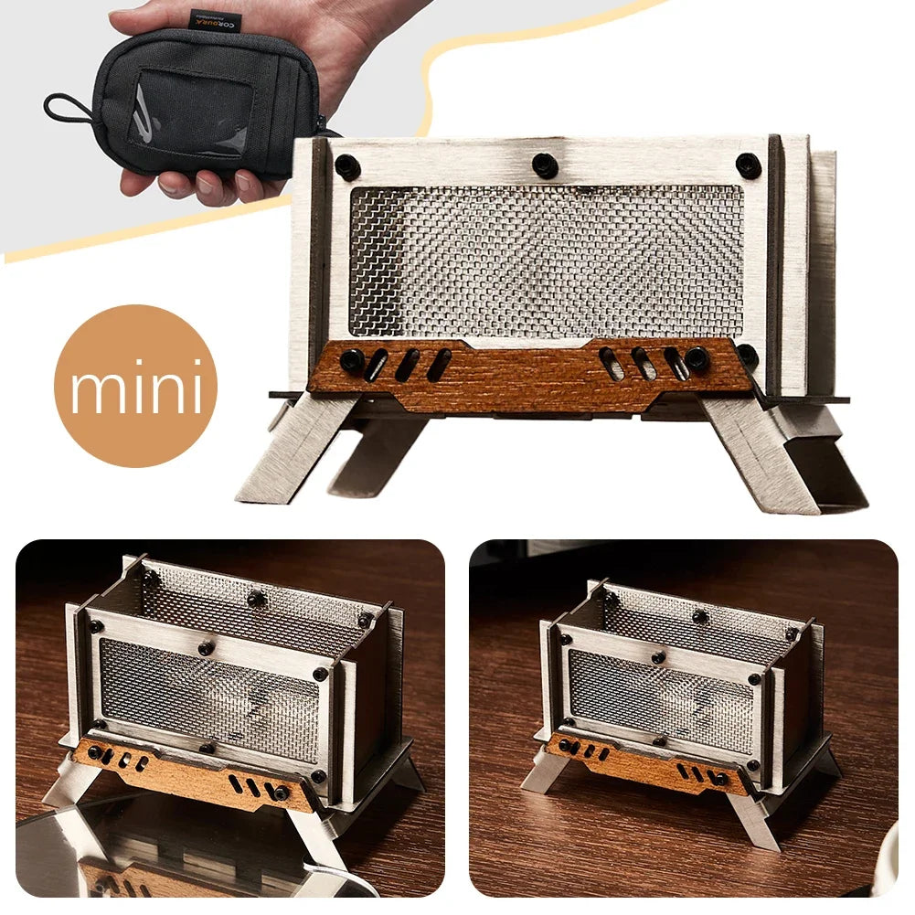 Camping Incense Burner Stainless Steel Small Charcoal Stove Desktop Bonfire Stove for Outdoor Home Desk