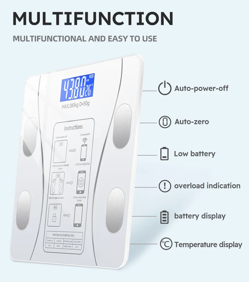 Smart Body Fat Scale Wireless LED Digital Bathroom Weight Scale Body Composition Analyzer Testing Scale
