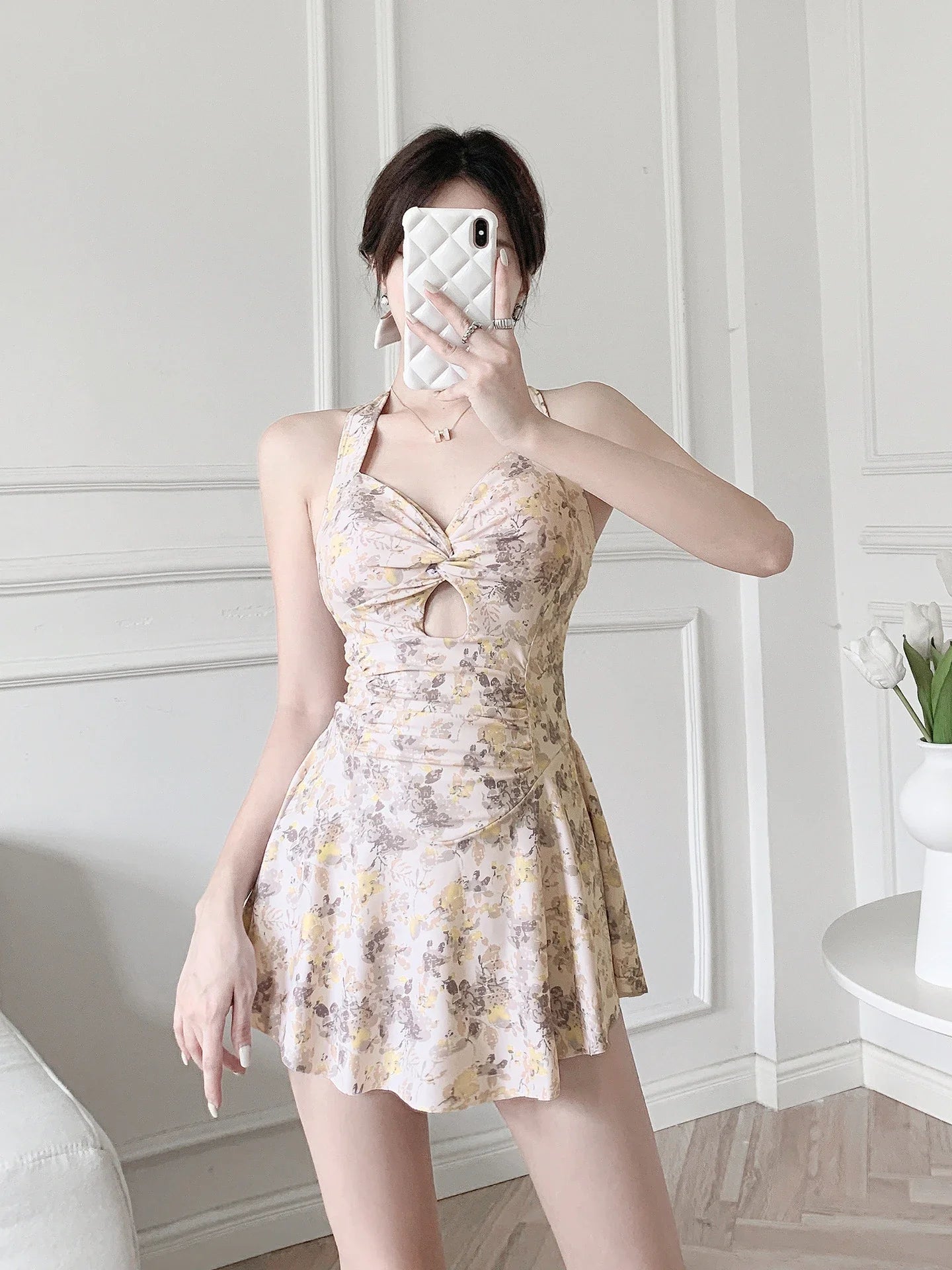 Women Hanging Neck Sweet Cute Swimwear Sexy One-piece Beach Wear Swimsuit Beach Dress Swimsuit High Waist Bathing Suit For Girls