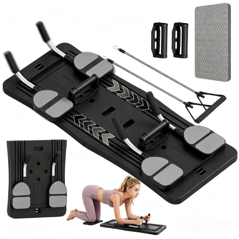 Foldable Multifunctional Home Workout Board, Portable Abdominal Core Trainer with Resistance Bands, Push‑Up Handles and Knee Pad, Full‑Body Home Fitness Equipment