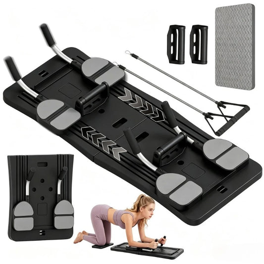 Foldable Multifunctional Home Workout Board, Portable Abdominal Core Trainer with Resistance Bands, Push‑Up Handles and Knee Pad, Full‑Body Home Fitness Equipment