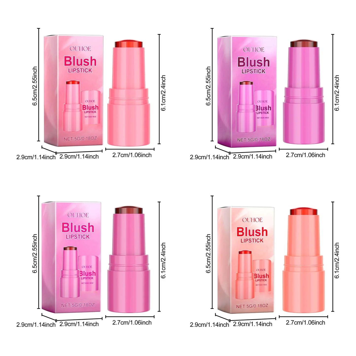 Ouhoe 5g Fruit Blush Lipstick Lip Tinted Cooling Water Jelly Natural Makeup Cheek Contour Long Lasting Matte Lip Dye Stick