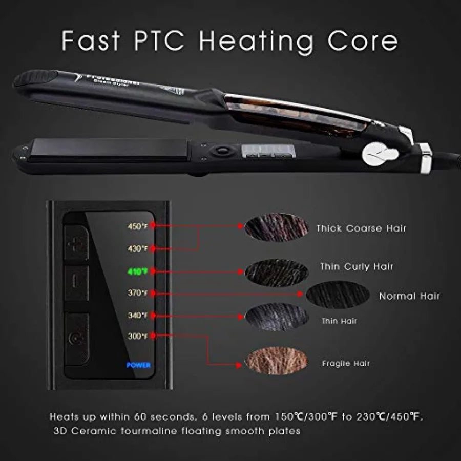 DORISILK Steam Straightener for Hair Professional Steam Flat Iron Salon Ceramic Tourmaline Vapor Steam Ionic Straightening Iron