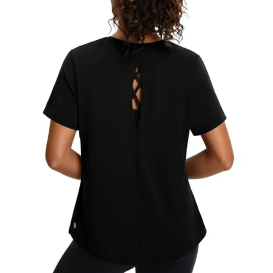 baleaf Women's Short Sleeve Workout Tops Open Back Yoga Shirts UPF 50+ Athletic Gym Running T Shirt