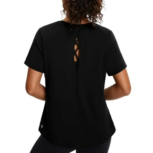 baleaf Women's Short Sleeve Workout Tops Open Back Yoga Shirts UPF 50+ Athletic Gym Running T Shirt