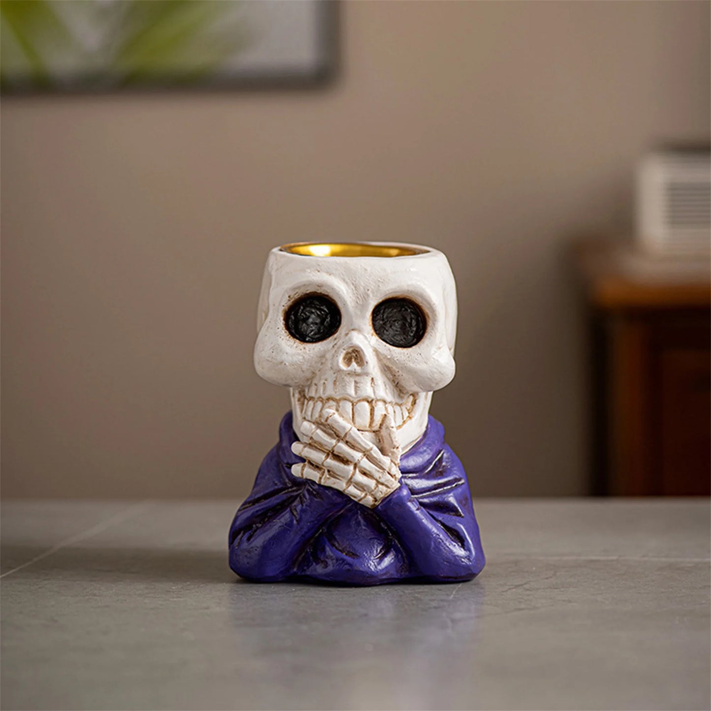 Spooky Halloween Skeleton Candle Holder with LED Lights for Haunted House Party Decorations and Table Centerpieces