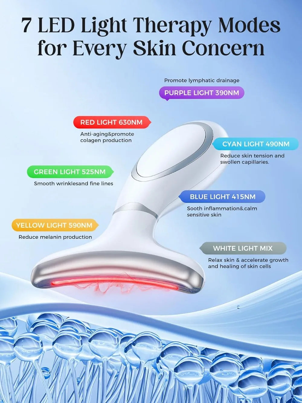 7-Color LED Face & Neck Massager: Anti-Aging, Wrinkle Reduction, Rechargeable with Heat & Vibration