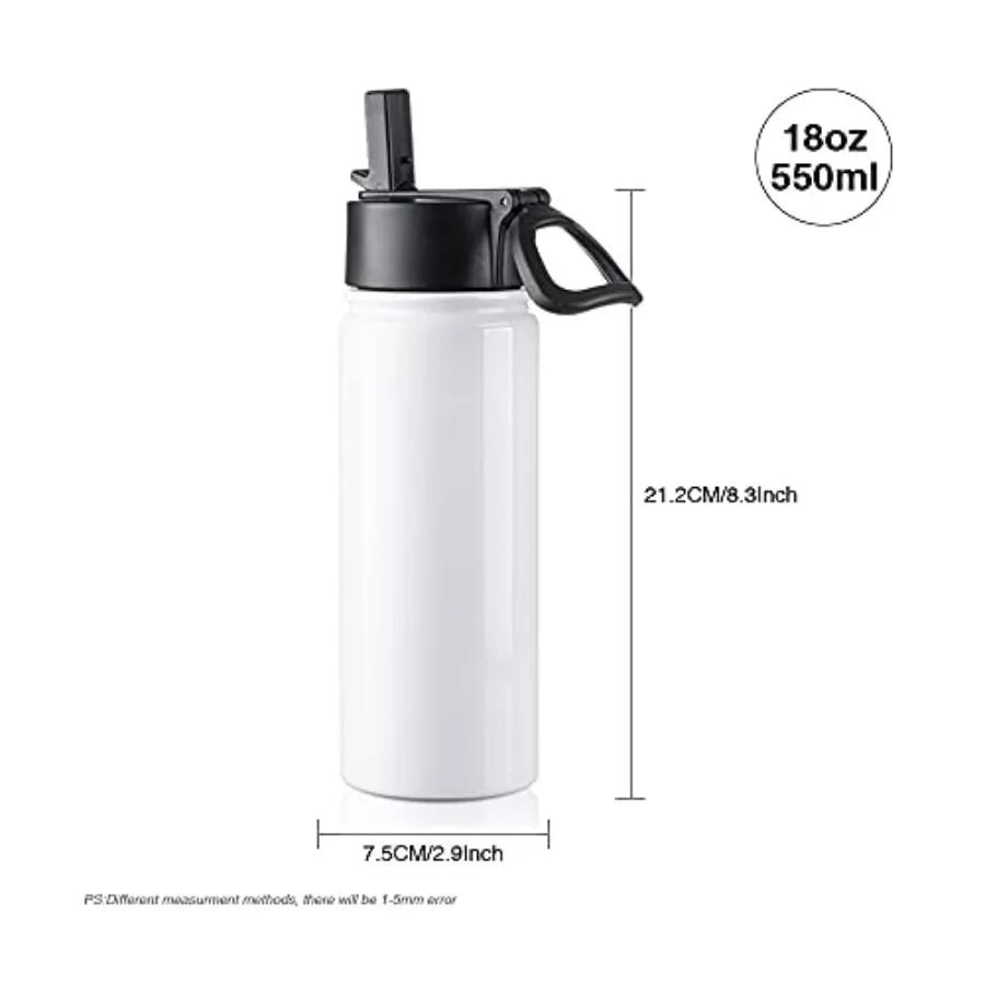 4 Pack Sublimation Blank Tumbler White Sports Water Bottles Wide Mouth Stainless Steel Vacuum ask with Straw and Portable Handl