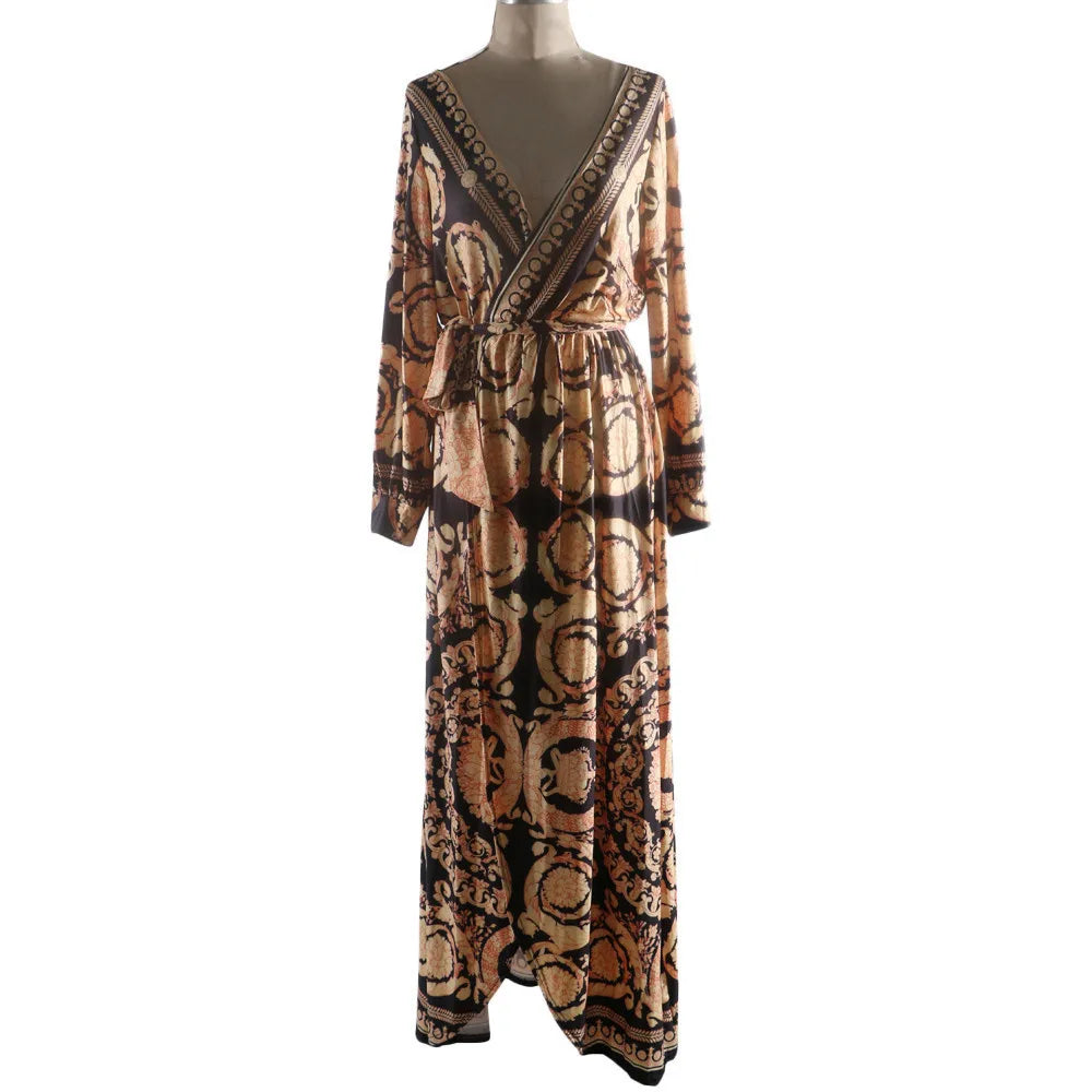 Sexy Dress Women Fashion African National Print Lady Party Dresses Vintage Casual Long Dress Africa Clothing