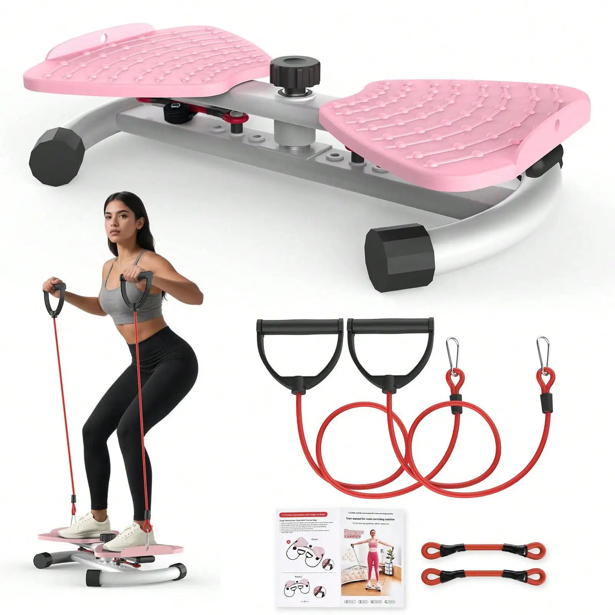 Twist Waist Disc Board with Resistance Bands, Multifunctional Home Fitness Foot‑Twist Exercise Machine, Portable Waist‑Shaping Leg Training Equipment for Indoor Workout
