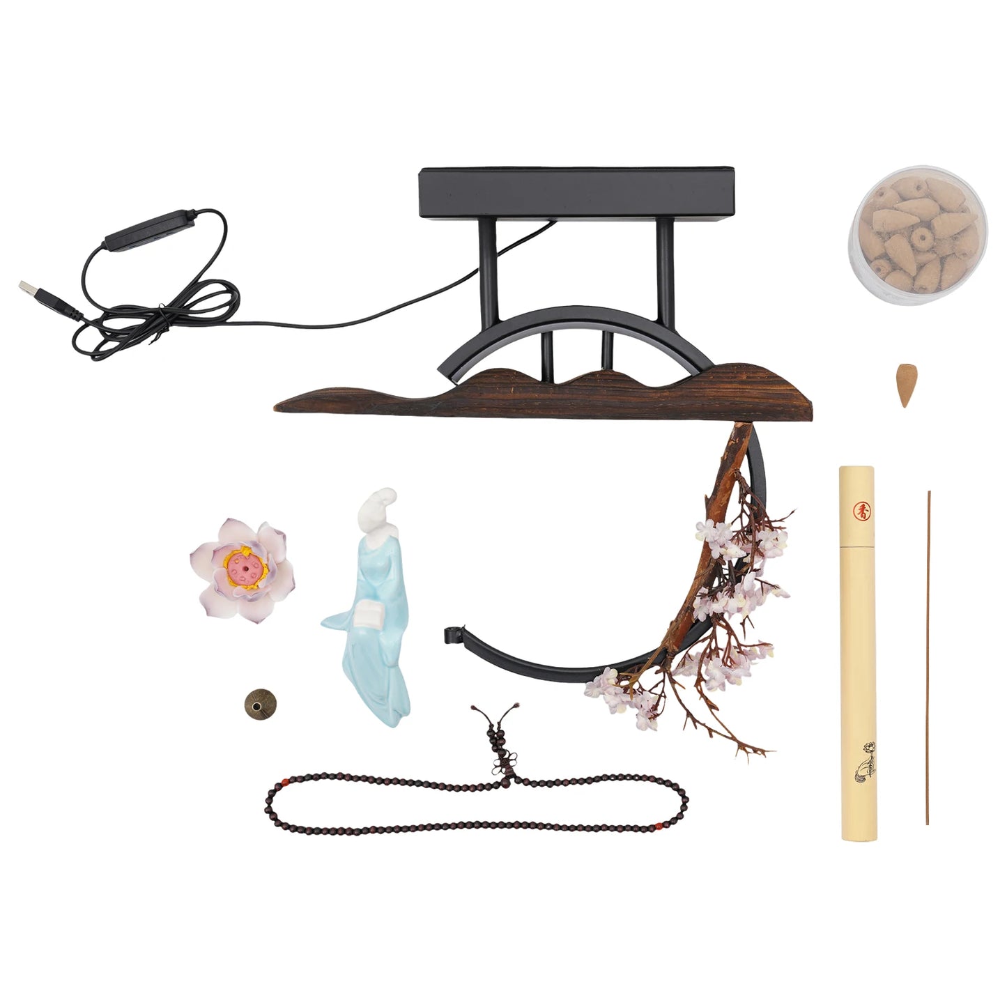 5W Backflow Incense Burner Classical LED Home Decor Porcelain 5V Incense Cone Sticks Holder for Home and Office