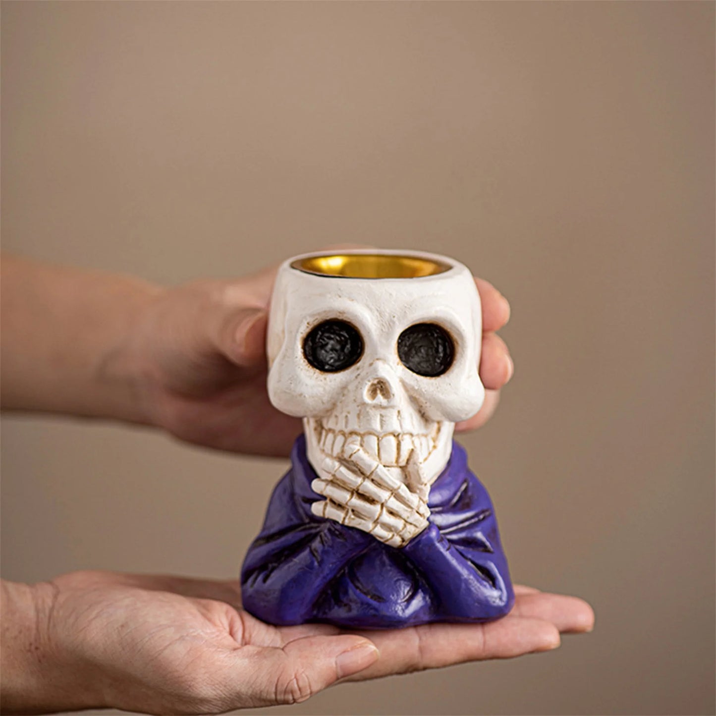 Spooky Halloween Skeleton Candle Holder with LED Lights for Haunted House Party Decorations and Table Centerpieces