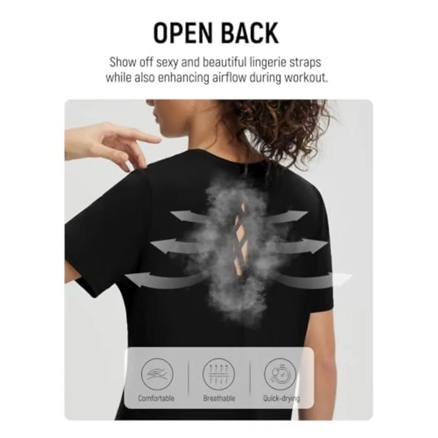 baleaf Women's Short Sleeve Workout Tops Open Back Yoga Shirts UPF 50+ Athletic Gym Running T Shirt