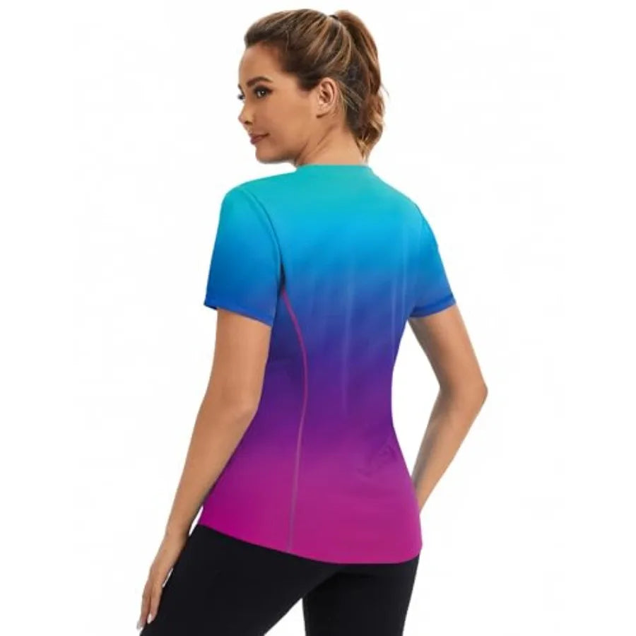AVOOGUE Women's Short Sleeve Workout Tops Quick Dry Athletic UPF50+ Sun Protection Shirts Gym Hiking Running Yoga Clothes