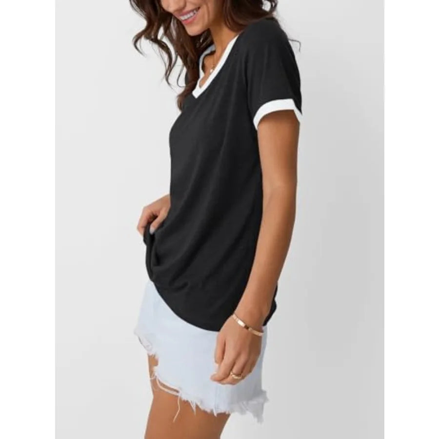Womens Short Sleeve T-Shirts Summer Tops Casual Soft Tunic V Neck Basic Workout Clothes Spring Fashion Outfits 2026
