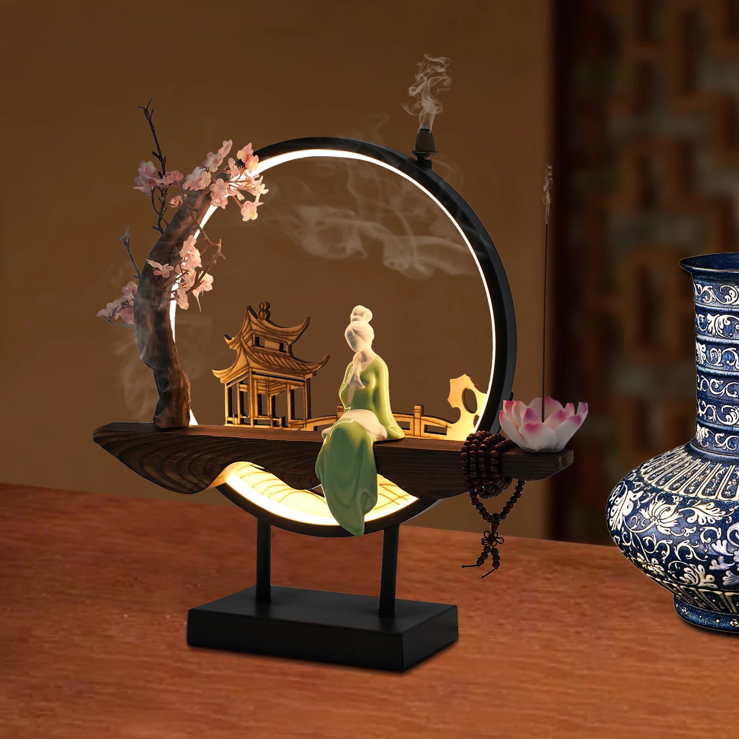 Aromatherapy Waterfall Incense Burner, Ceramic Backflow Incense Holder, Decorative Lotus Flower Zen Meditation Relaxation Gift