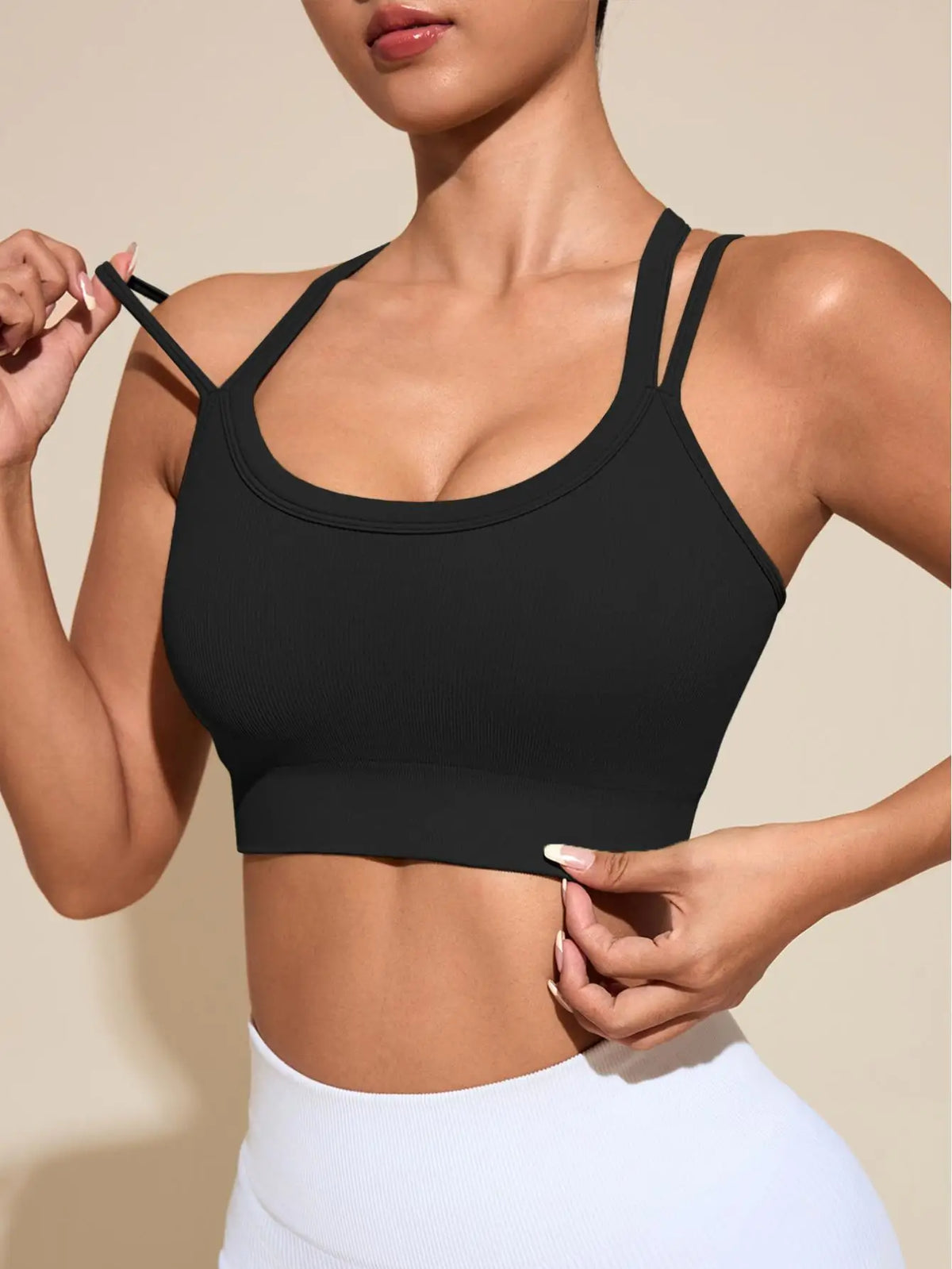 Sports Bras for Women High Support Ribbed Strappy Running Sports Bra Criss Cross Back Workout Bra Padded