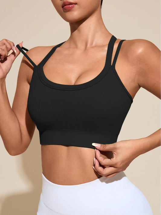 Sports Bras for Women High Support Ribbed Strappy Running Sports Bra Criss Cross Back Workout Bra Padded