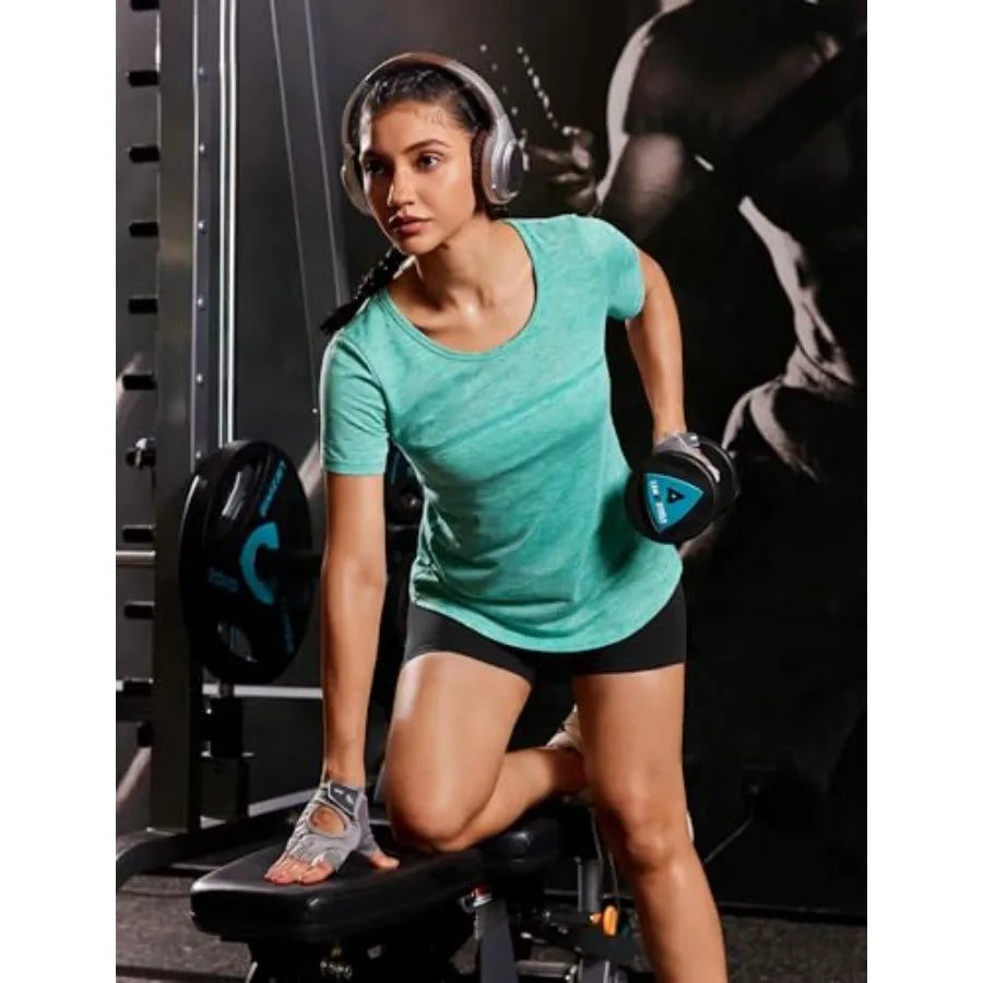 Kimmery Woman Short Sleeve Round Neck Criss Cross Back Yoga Shirt