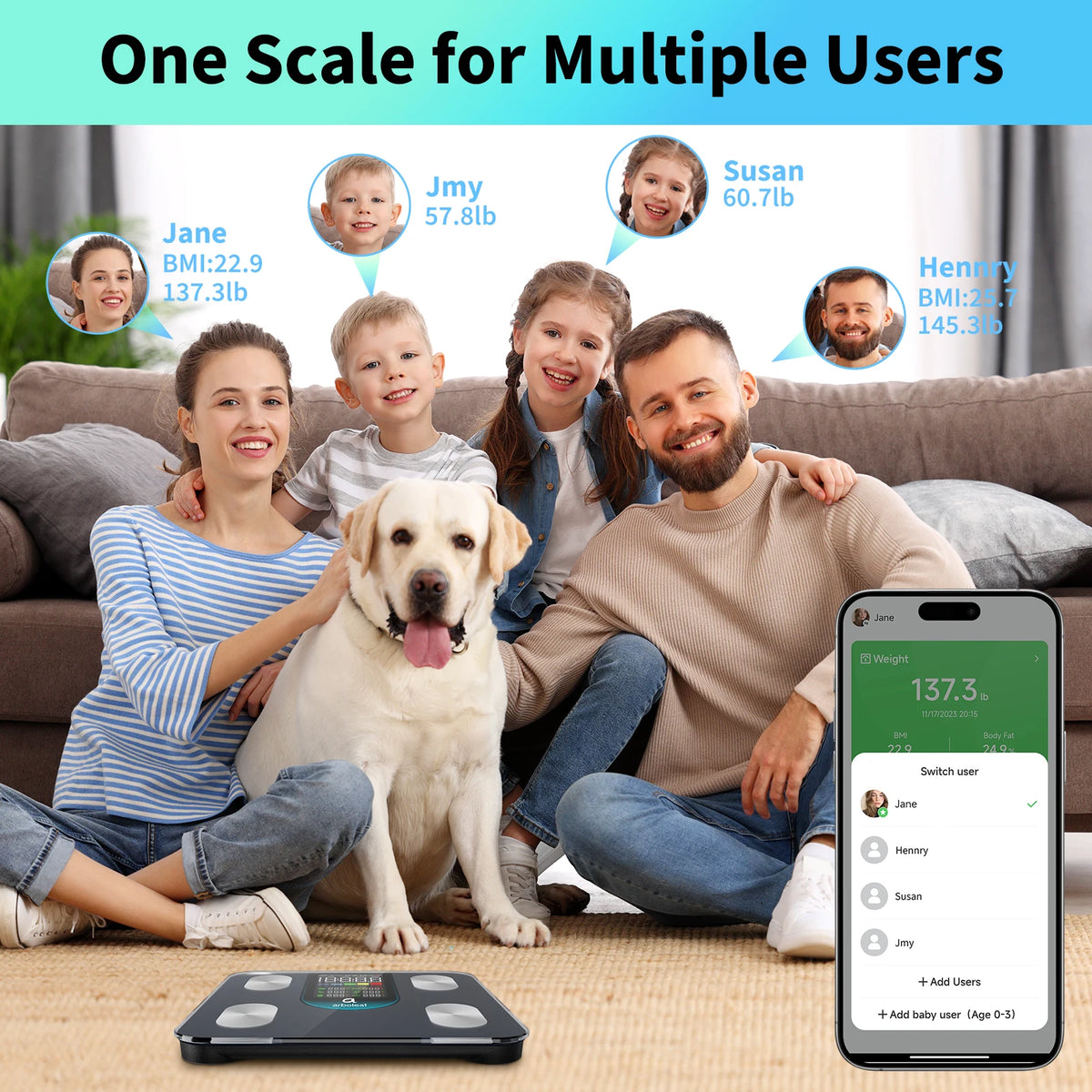 Arboleaf Smart Body Fat Scale, 4-Electrode BIA Digital Bathroom Weight Scale, 14 Body Metrics, 7-in-1 Display, APP Sync, 11×11 Inch