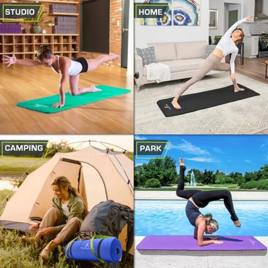 Extra Thick Yoga and Pilates Mat ½" 13mm or 1" (25mm), 71-inch Long High Density Exercise Mat with Comfort Foam and Carrying St