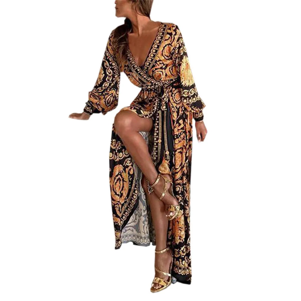Sexy Dress Women Fashion African National Print Lady Party Dresses Vintage Casual Long Dress Africa Clothing