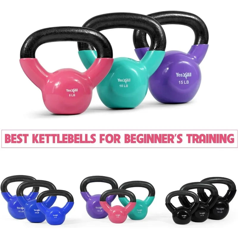 Yes4All Kettlebell Set Vinyl Coated Weights Combo for Full Body Workout Equipment Push up, Grip Strength Training