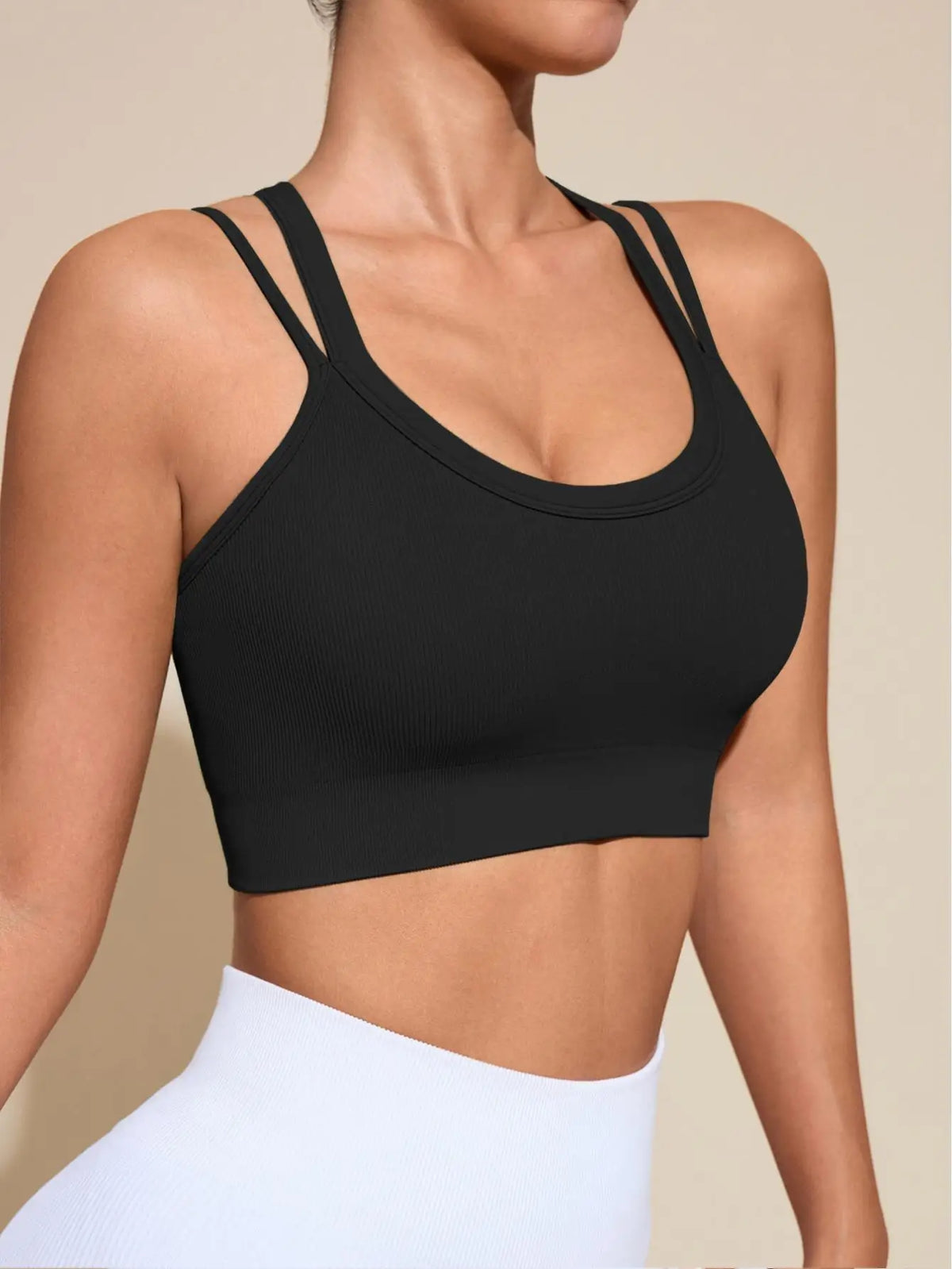 Sports Bras for Women High Support Ribbed Strappy Running Sports Bra Criss Cross Back Workout Bra Padded