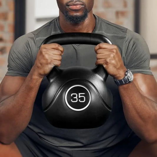 35lbs Kettlebell Weights, Men and Women Home Gym Kettle Bell Exercise and Fitness Equipment w/Wide Flat Base and Textured Grip