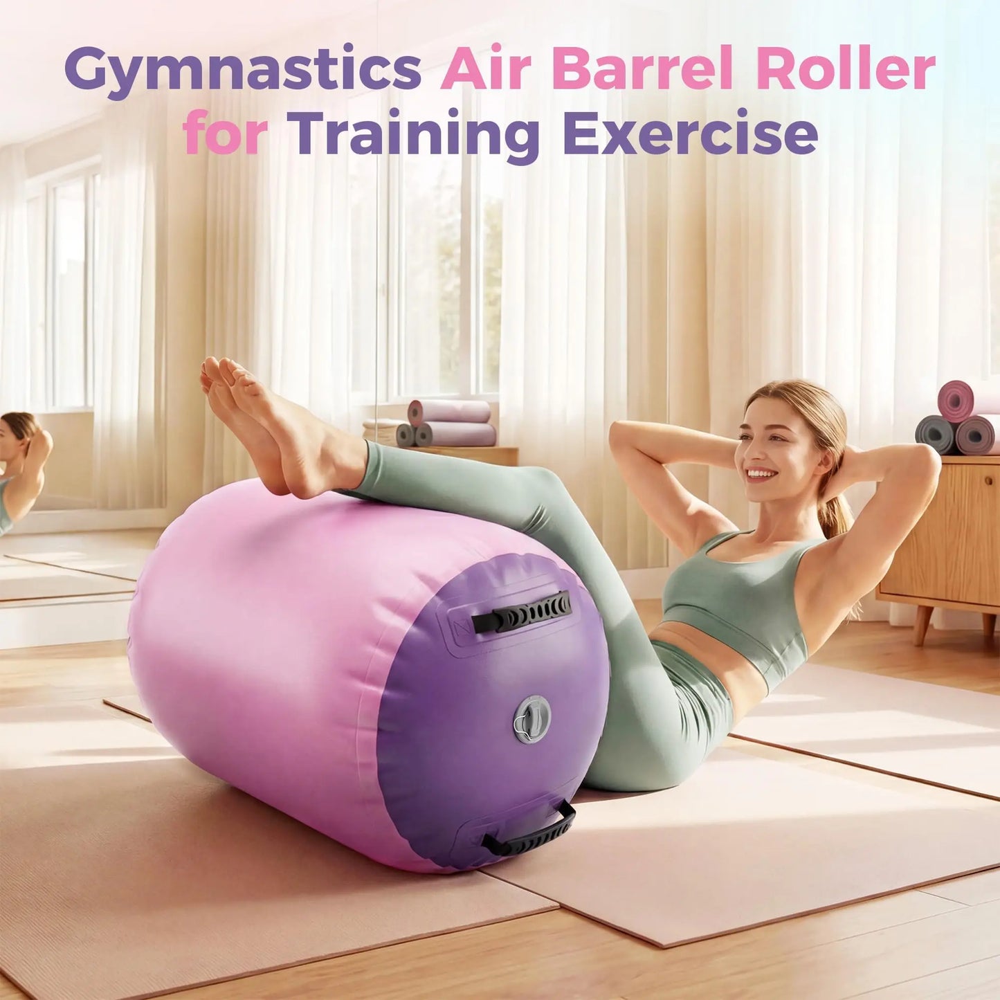 Gymnastics Air Roller Air Barrel Inflatable Tumbling Mat Tumble Track Backhandspring Mat Gymnastic Equipment For Yoga Training Cheerleading Home Use 20In X 20In X 31In