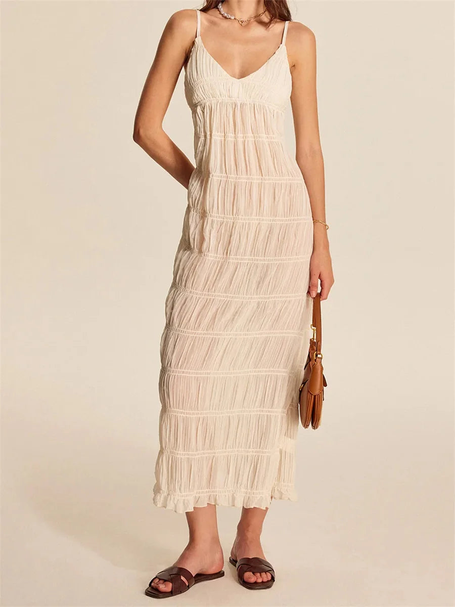 Elegant Floral Print Maxi Dress with Ruffle Hem and Adjustable Spaghetti Straps for Women s Summer Beach Party