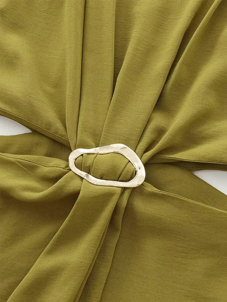 2025 Women's Autumn and Winter New Arrivals Fashion Temperament Open Design Buckle Decoration Sleeveless Long Dress