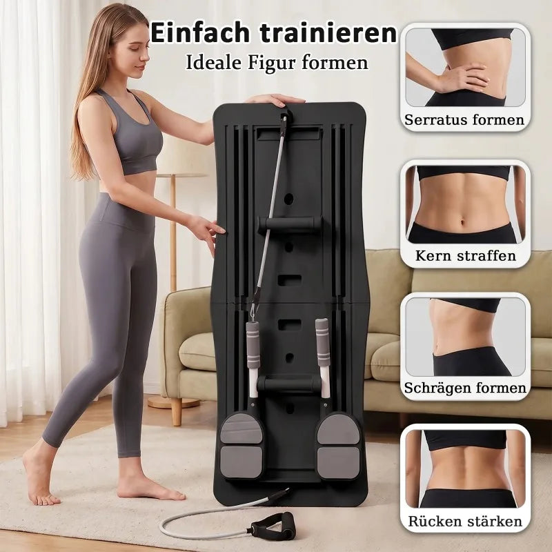 Foldable Multifunctional Home Workout Board, Portable Abdominal Core Trainer with Resistance Bands, Push‑Up Handles and Knee Pad, Full‑Body Home Fitness Equipment