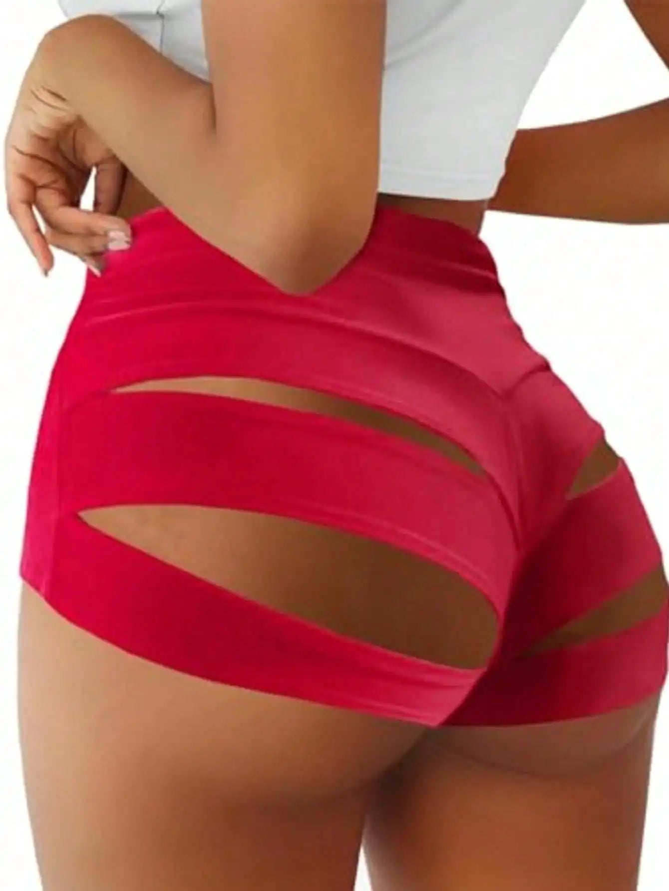 Fisoew women's High Waisted Sculpting Yoga Shorts With Ventilation Cut Outs Scrunch Butt Lifting Fitness Shorts For Gym Training