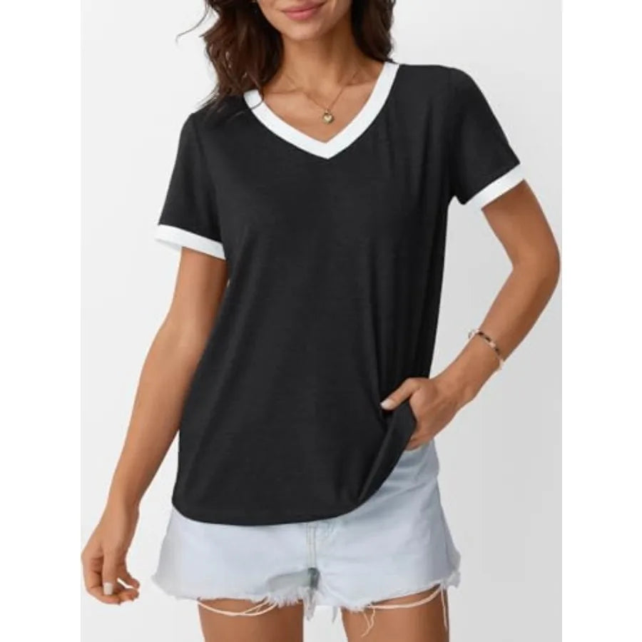 Womens Short Sleeve T-Shirts Summer Tops Casual Soft Tunic V Neck Basic Workout Clothes Spring Fashion Outfits 2026