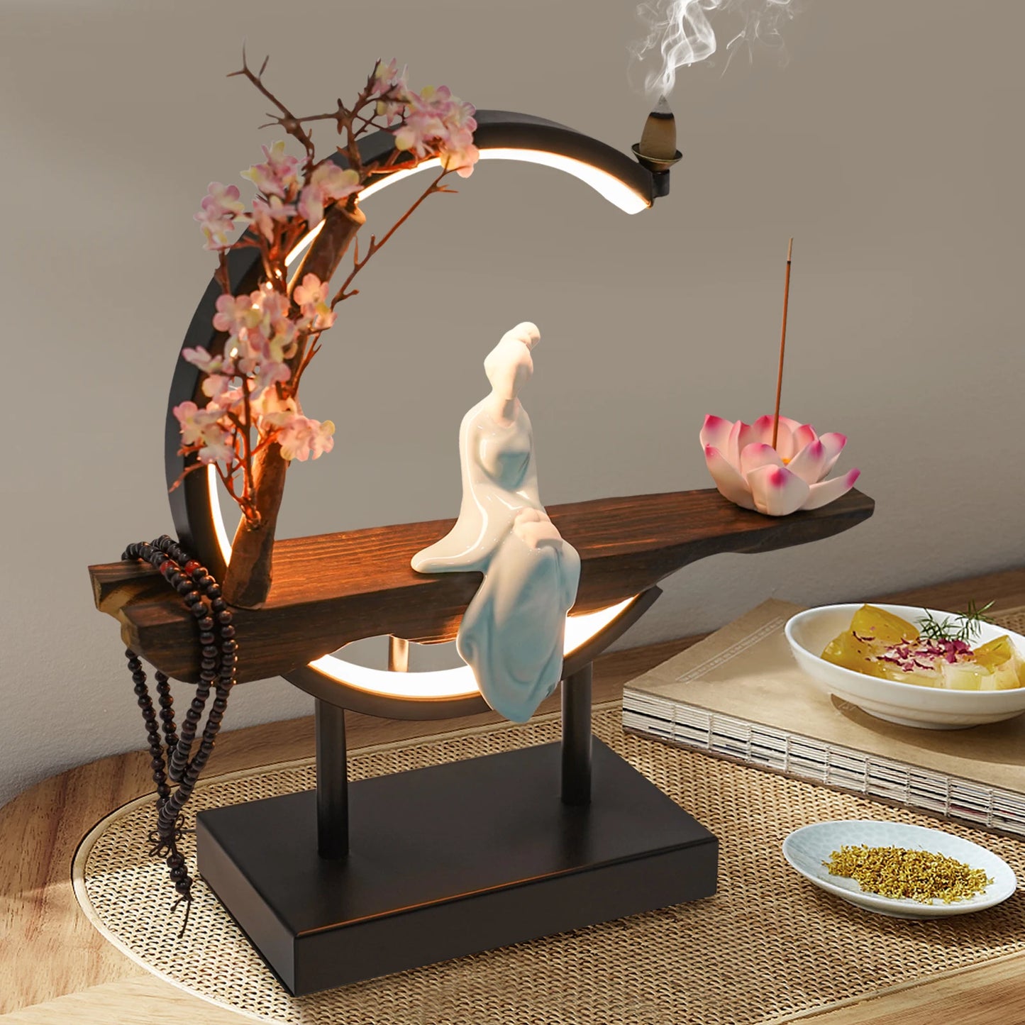 Backflow Incense Burner, Incense Cone Sticks Holder, Iron Decor Porcelain Freestanding 32*10*35cm for Home, Office