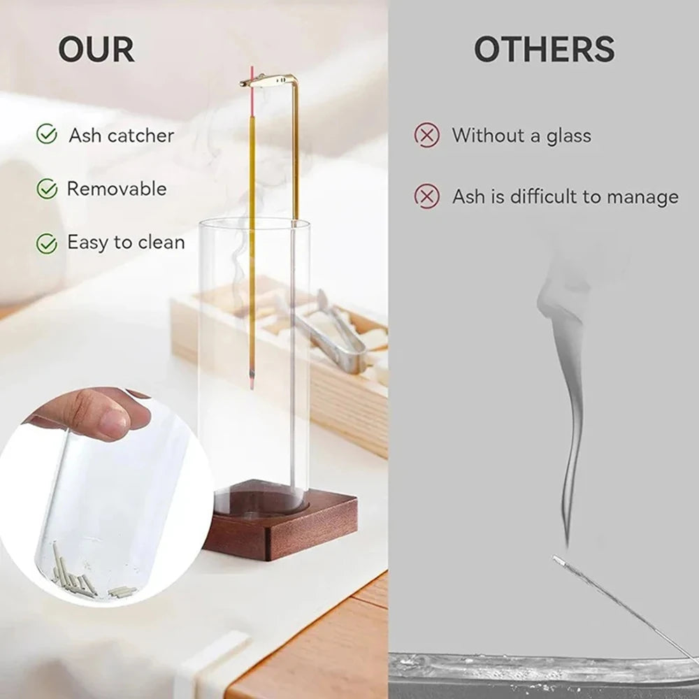 Upside Down Incense Holder for Sticks with Glass Ash Catcher Anti-Ash Flying Incense Burner for Yoga Home Decoration