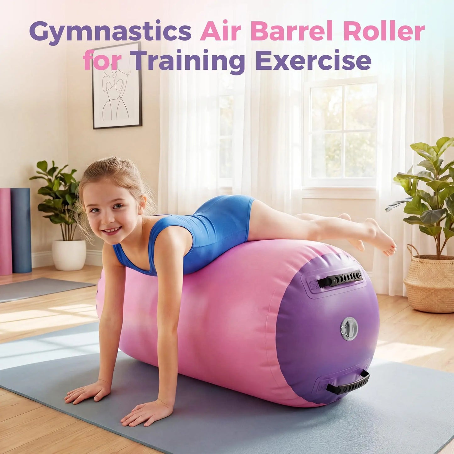 Gymnastics Air Roller Air Barrel Inflatable Tumbling Mat Tumble Track Backhandspring Mat Gymnastic Equipment For Yoga Training Cheerleading Home Use 20In X 20In X 31In