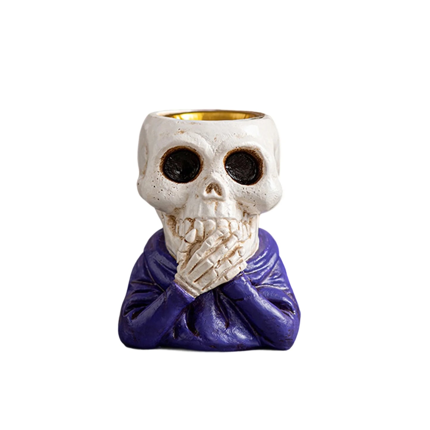 Spooky Halloween Skeleton Candle Holder with LED Lights for Haunted House Party Decorations and Table Centerpieces