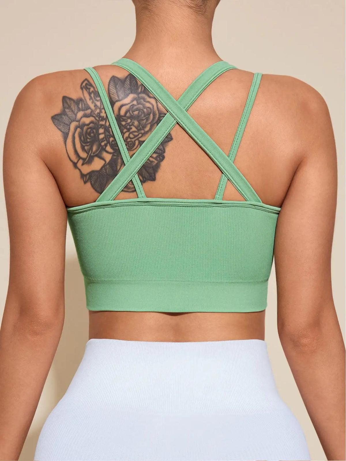 Sports Bras for Women High Support Ribbed Strappy Running Sports Bra Criss Cross Back Workout Bra Padded