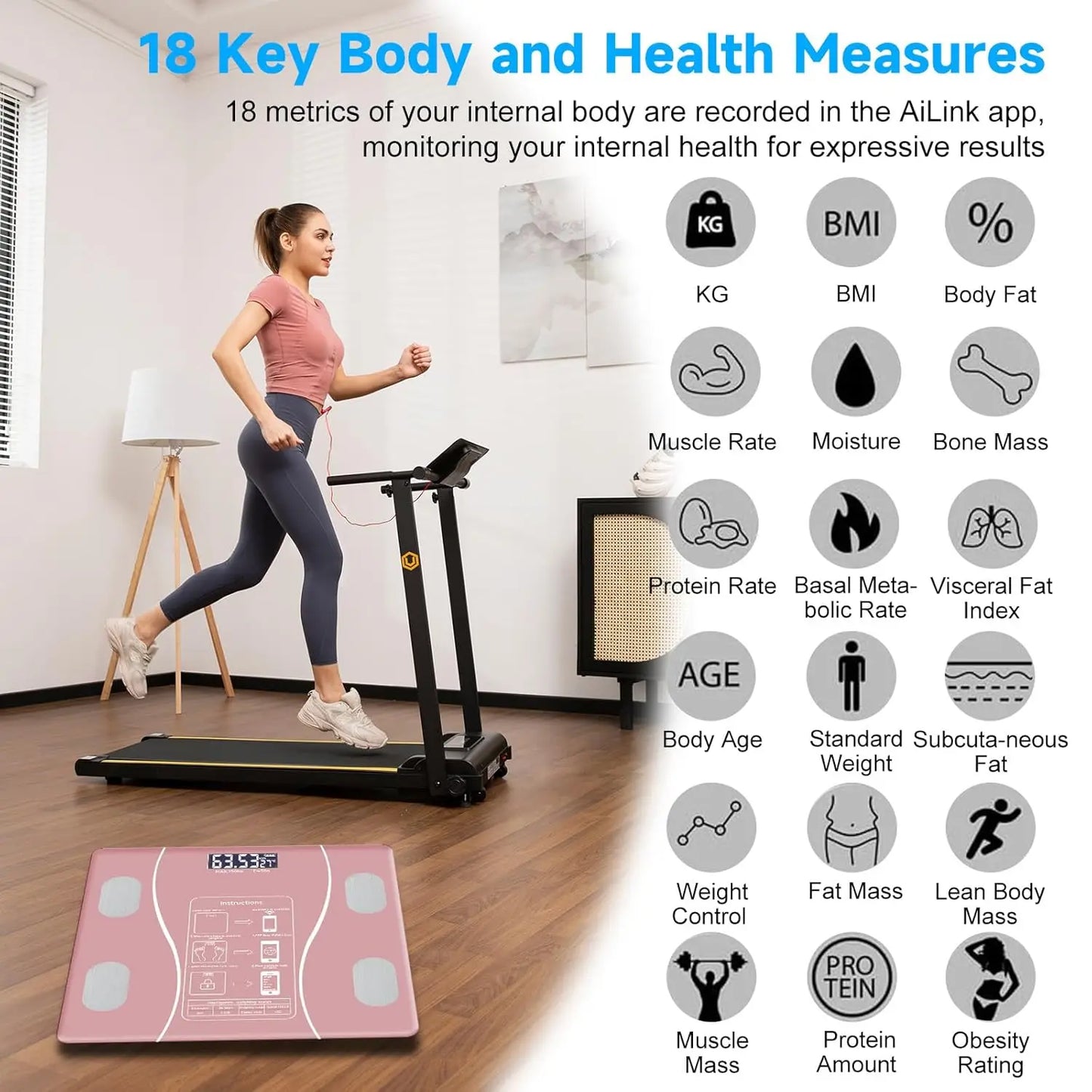 Digital Body Fat Scale with Bluetooth, Smart Bathroom Scale for BMI and Muscle Mass Tracking, 400lbs Capacity, Pink