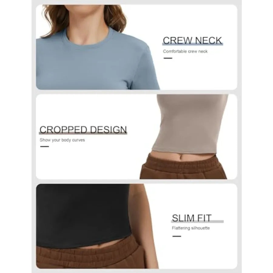 Dalavch 4 Pack Women's Workout Shirts Compression Short Sleeve Crew Neck Running Yoga Gym Athletic Fitted Crop T-Shirts Top