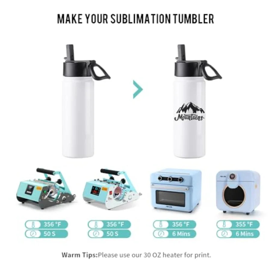 4 Pack Sublimation Blank Tumbler White Sports Water Bottles Wide Mouth Stainless Steel Vacuum ask with Straw and Portable Handl