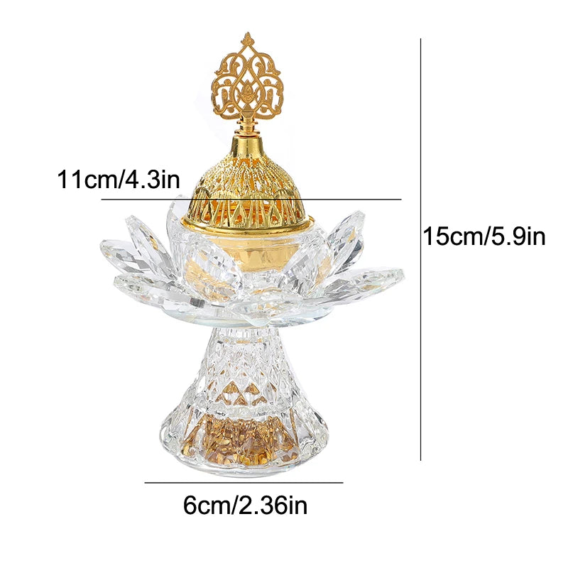 Gold Bright Diamond Lotus Crystal Glass Incense Burner Middle East Aromatherapy Living Room Decoration Arabic Glass Incense Burn